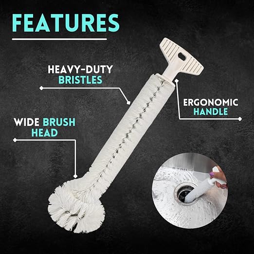 Universal Garbage Disposal Cleaner - 12" Long Kitchen Sink & Drain Cleaning Brush - Sturdy T-Grip Handle Disposer Cleaner - Removes Residue & Odor - Easy to Clean - Made in USA - FryOilSaver Co.
