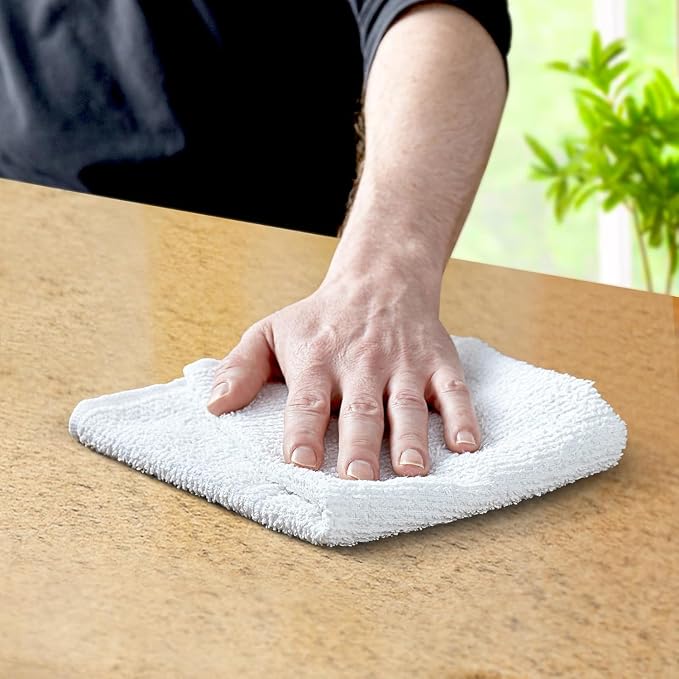 Avalon Towels Bar Towels (Pack of 60) Size 14x17 Inches – 100% Cotton, Absorbent and Reusable Cleaning Rags, Multipurpose Cleaning Towels, Terry Cloth Rags, Durable Shop Rags (White)