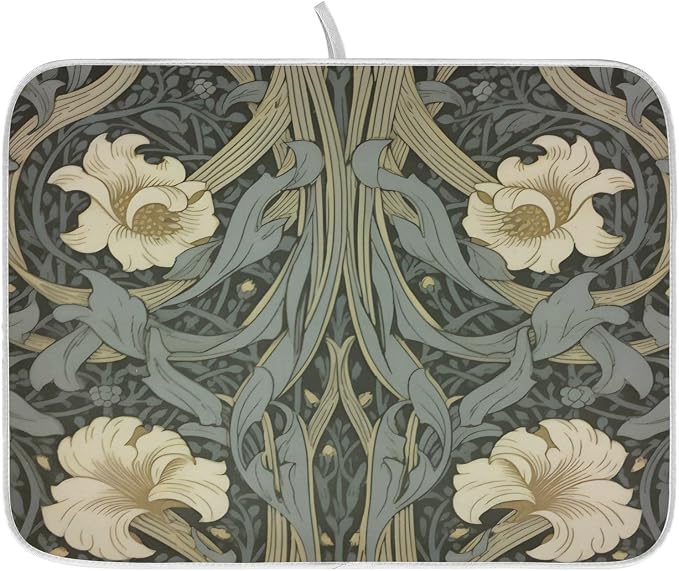 William Morris Flowers Print Dish Drying Mat for Kitchen Counter Absorbent Microfiber Large Drying Pad Dish Mats for Kitchen Countertops 18 x 24 Inch