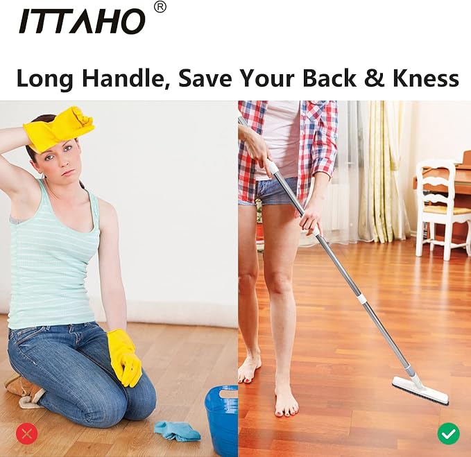 2 Pack Grout Cleaning Brush with Long Handle, Swivel V-Shape Grout Scrub Brush, Extendable Handle for Tile Floors, Bathroom, Shower, Corner