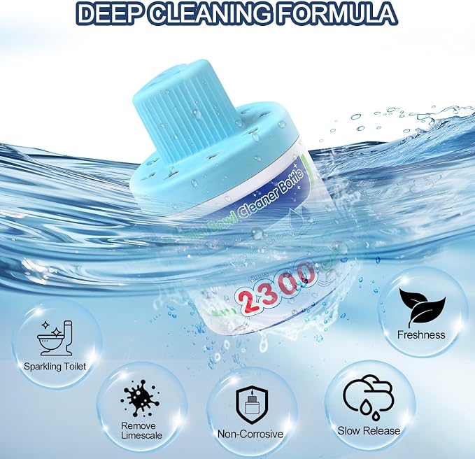 Msvvko Toilet Bowl Cleaner, Automatic Long-Lasting Blue Toilet Cleaner Bottle, Septic Safe Toilet Bowl Tablets in Bottles, Fresh Bathroom & Deodorize, 6 Pack, 2300 Flushes Each