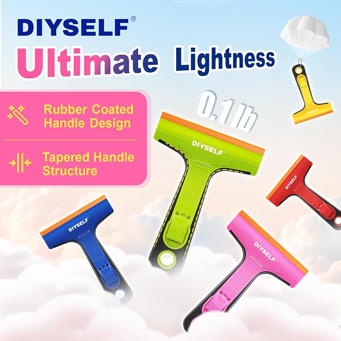 DIYSELF Window Scraper with 5 Pcs 4-Inch Plastic Razor Blades for Windows | Short Handle, Plastic Blades Scraper for Stickers, Tape, Labels, Adhesive, Cooktops, Tile & Home Cleaning, DIY Users, Blue