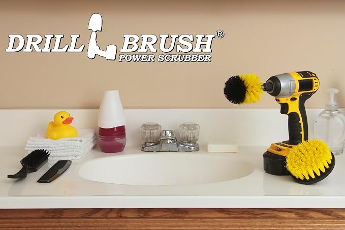 Carpet Cleaner - Bathroom Accessories - Mini Corner Drill Brush and 4-inch Flat Scrub Brush Kit - Clean Bath Mat, Sink, Tile and Grout - Scrub Shower Mat, Tub, Floors - Bidet and Toilet Brush
