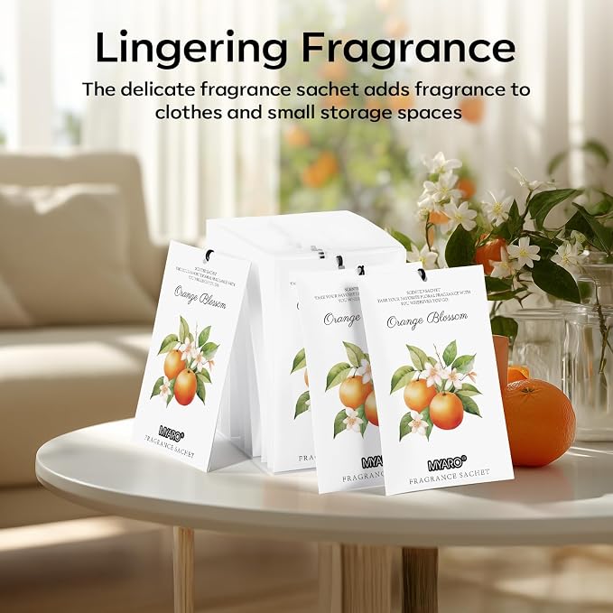 MYARO 12 Packs Orange Scented Sachets - Fragrance for Closet, Drawer, Bathroom, Car - Air Freshener Deodorizer Packets