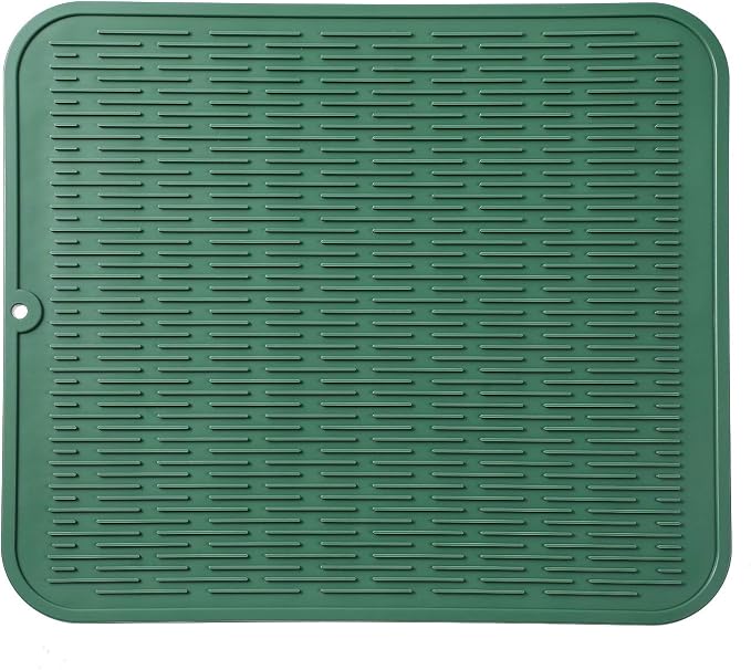 MicoYang Silicone Dish Drying Mat for Multiple Usage,Easy clean,Eco-friendly,Heat-resistant Silicone Mat for Kitchen Counter or Sink,Refrigerator or Drawer Liner Green XL 18 inches x 16 inches