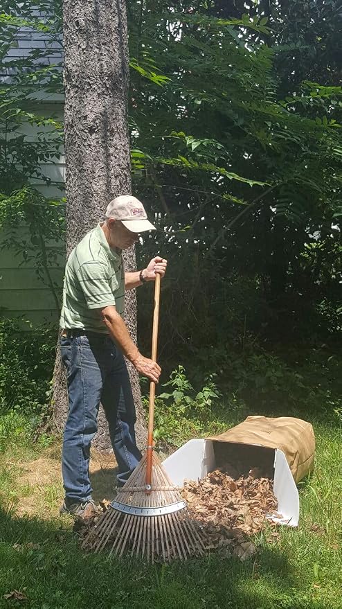 Leaf Chute Funnel and Paper Lawn Bag Holder. Rake in like a giant wide mouth dustpan. USA made. Durable water-safe Leaf2Bag