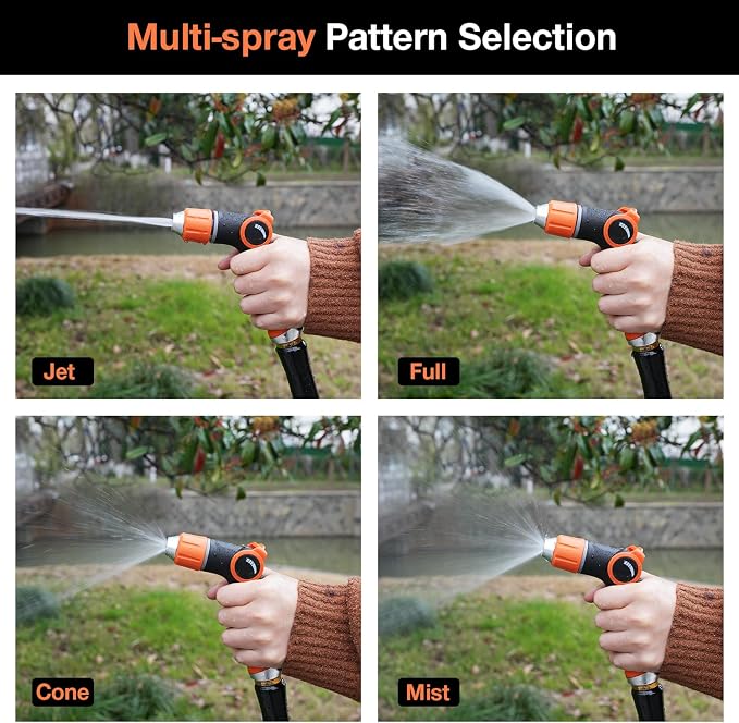 Besiter Garden Hose Nozzle Sprayer High Pressure Water Hose Nozzle with 4 Patterns with Adjustable Spray for Car Washing, Garden Watering, Patio Cleaning and Pets (Orange)