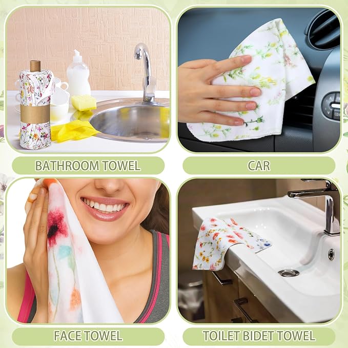 6 Pack Reusable Cleaning Cloths Washable Cotton Kitchen Dish Towels for Home Party Supplies Bulk, 9.84x11.81in (Wildflowers)