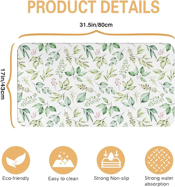 Kitchen Countertop Dish Drying Mat,Super Absorbent Coffee Bar Mat for Maker Espresso Machine, Anti-Slip Accessories for Kitchen Countertops 17x31 Inch