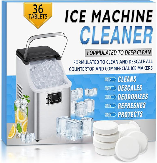 Ice Machine Cleaner Tablets, Countertop Ice Maker Cleaner, 36 Counts Descaler, Nickel Safe Commercial Portable Nugget Ice Makers, Remove Hard Water Buildup, Deep Cleaning
