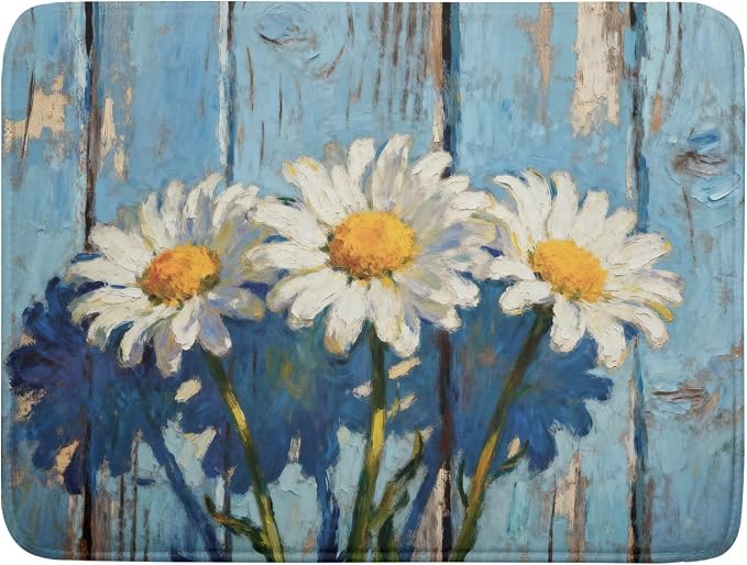 Daisy Dish Drying Mat for Kitchen Counter 18x24, Spring Summer Cute Flower Decorative Absorbent Reversible Microfiber Kitchen Countertop Protector Dishes Drainer Pad