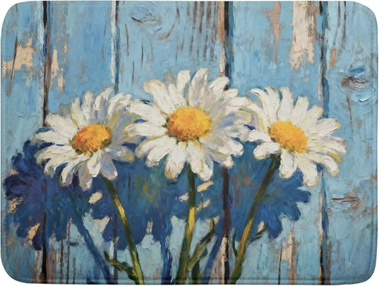 Daisy Dish Drying Mat for Kitchen Counter 18x24, Spring Summer Cute Flower Decorative Absorbent Reversible Microfiber Kitchen Countertop Protector Dishes Drainer Pad