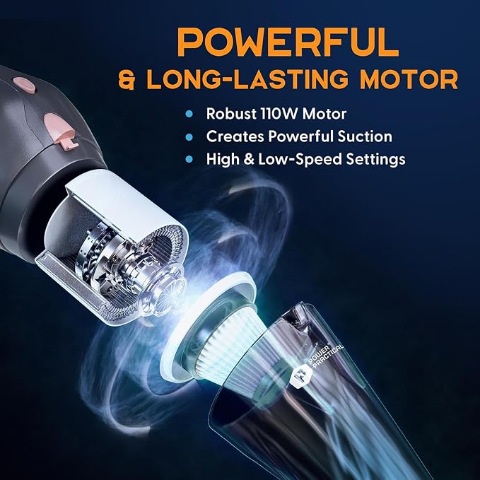 Power Practical Handheld Cordless Vacuum, Portable Car Cleaner with Strong Suction