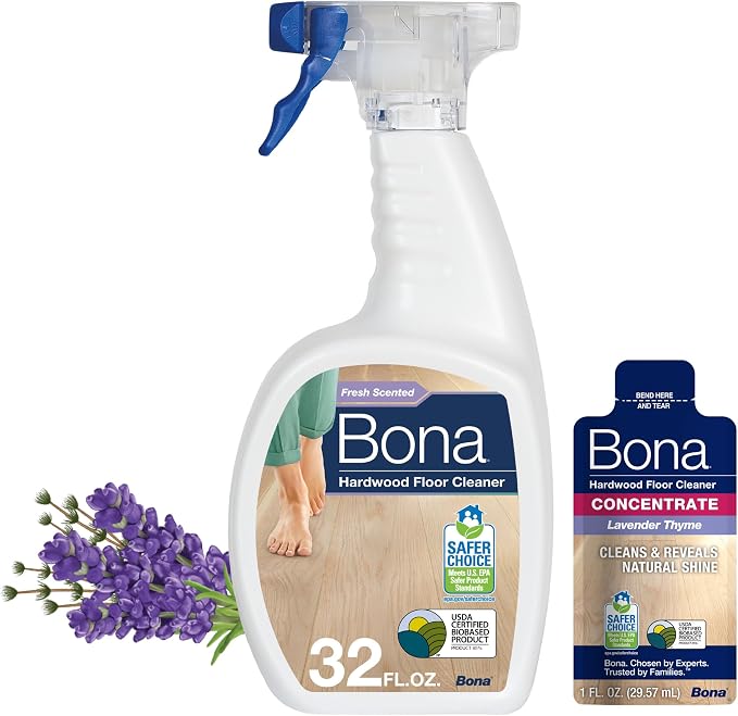Bona® Hardwood Floor Cleaner Spray - 32 fl oz - Lavender Thyme - Includes Filled Bottle + Concentrate Refill for Hardwood Floor Cleaning