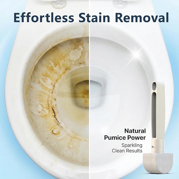 Pumice Stone Toilet Bowl Cleaner 8-Pack – Hard Water & Limescale Remover, Non-Scratch Multi-Surface Scrubber for Toilet, Bathroom Tile, Sink – Natural Cleaning Tool with Disposable Refill Heads