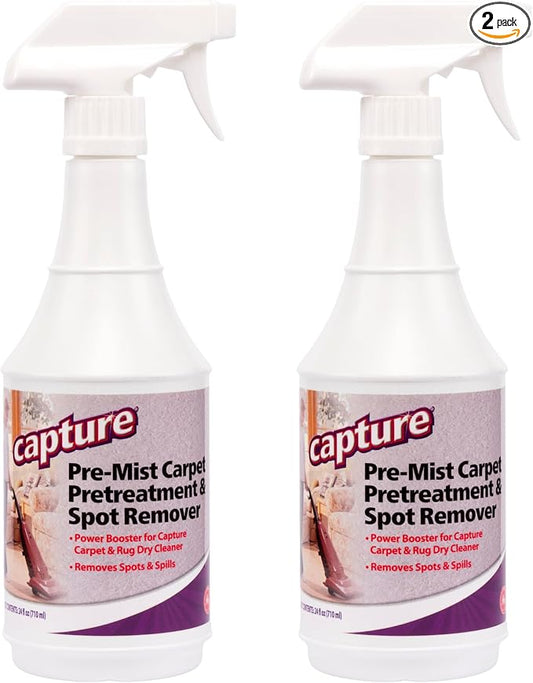Capture Pre-Mist Soil Release for Carpet Dry Cleaner - Carpet Cleaning Pre Spray - Loosen Juice, Coffee & Wine Spill and Tough Rug Stains Eliminator - Multi-Purpose Cleaning Essentials - 24oz (2 Pack)