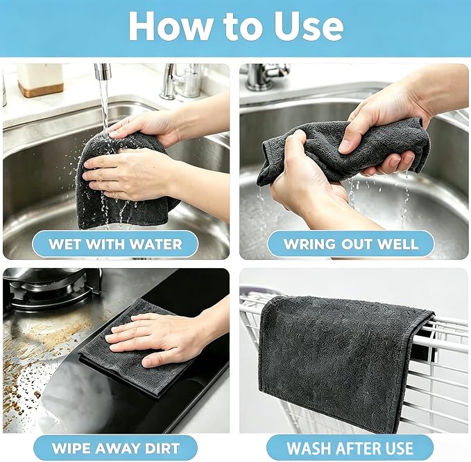 5PC Magic Cleaning Cloths, Reusable Microfiber Cleaning Cloth for Home, Kitchen, Car, Glass & Stainless Steel, Lint-Free & Streak-Free All-Purpose Washable Cleaning Towels