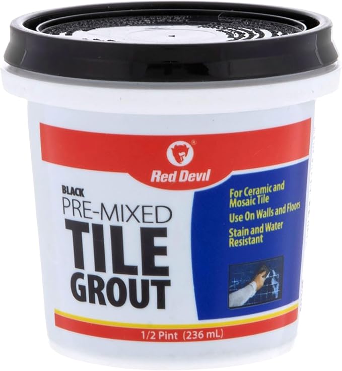 Red Devil 042260 Pre-Mixed Tile Grout - Professional Quality, Excellent Adhesion, Ideal for Wall & Floor Use - 1/2 Pint, Black, Made in USA