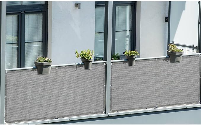 LOVE STORY 3' x 16' Balcony Privacy Screen Cover for Apartment, Beige-Grey | HDPE Fabric, 95% UV Block, Fence Cover for Patio Deck, Railing Screen for Porch, Privacy Protective, Custom Size Available