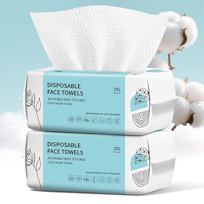 Face Towels, Disposable Face Towel 200 Count, Makeup Remover Dry Wipes, Soft Cotton Dry Wipes Facial Cloths Towelettes for Washing and Drying, Facial Tissue for Cleansing, Skincare