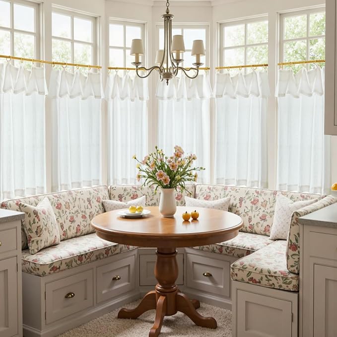 jinchan Linen Tier Kitchen Curtains, 30x36, 2 Panels, Beige White | Light filtering, rod pocket, farmhouse, small window decor, cafe style, machine washable, bathroom, laundry room, RV