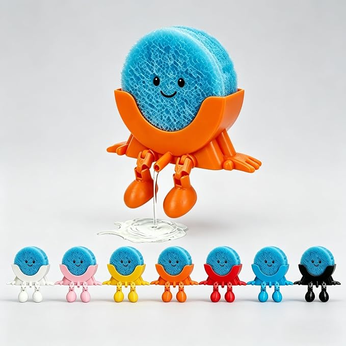 Cute Hanging Sponge Holder with Drainage,3D Printed Kitchen Funny Sponge Stand for Sink,with non-slip pads,Suitable for Scrub Daddy Holder,Keeps Your Sponge Dry Smiling (Orange)