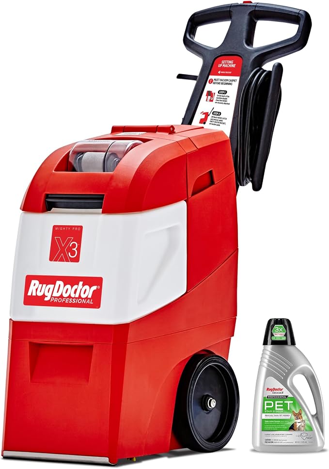 Rug Doctor Mighty Pro X3 Commercial Carpet Cleaner with Pet Cleaner Pack | Includes 48 oz Pet Stain & Odor Carpet Cleaning Solution for Tough Pet Stains, Messes, and Odors.