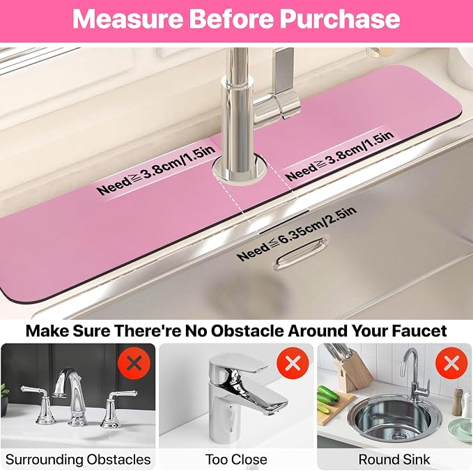 2PCS 12" x 19" Dish Drying Mat & 24" x 5.5" Faucet Mat for Kitchen Sink, Super Absorbent Kitchen Counter Mats & Sink Splash Guard, Easy to Clean Dish Rack Pad for Dishes Countertop, Pink