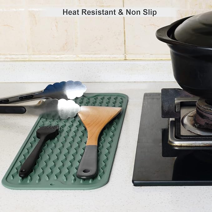 ZLR Small Dish Drying Mat (6" x 17" / 153 x 433mm) - Narrow Silicone Drainer for Kitchen Counter, Apartment & RV - Compact Sponge Holder & Sink Caddy Tray, Non-Slip Food-Grade Silicone (Dark Green)