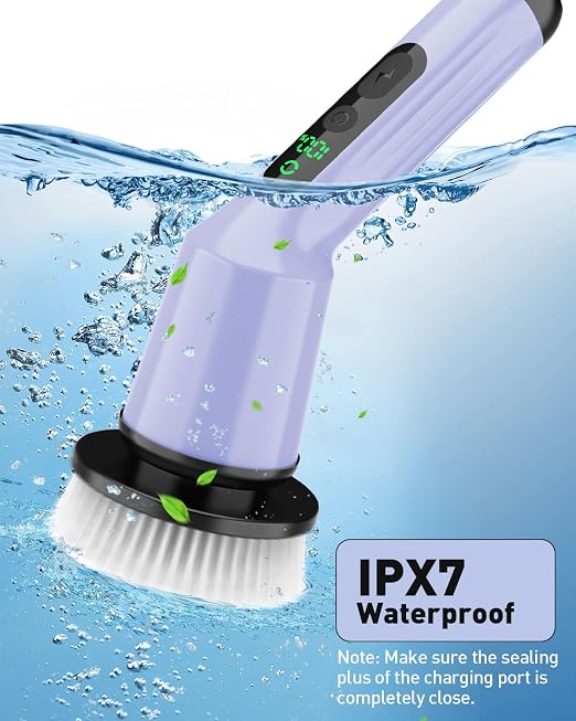 Shower Scrubber with Long Handle, Shower Cleaner Brush with 8 Floor Machine Pads, Cordless Electric Spin Scrubber for Cleaning with 2 Speed, Cleaning Supplies for Bathroom Bathtub Kitchen Floor Toilet
