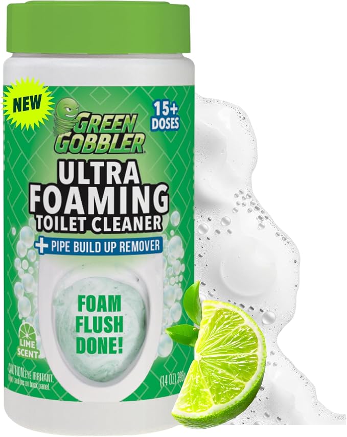 Green Gobbler Ultra Foaming Toilet Cleaner – 15+ Doses, Self-Activated Foam, Removes Tough Stains & Pipe Buildup, Helps Prevent Clogs