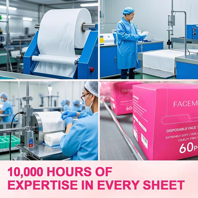 FACEMADE 120 Count XXL Disposable Face Towels 12" × 12", 100% USDA Biobased Face Towelettes Disposable, Clean Facial Towels for Makeup and Clean Skin, Super Soft and Thick Dry Wipes Club