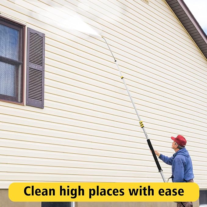 janz Aluminum 24 FT Telescoping Pressure Washer Wand with Pressure Washer Extension Wand,Gutter Cleaner Attachment, 5 Spray Nozzle Tips, 2 Hose Inlet Adapters and Support Harness | Gutter Cleaner Attachment, 5 Spray Nozzle Tips, 2 Hose Inlet Adapters a...