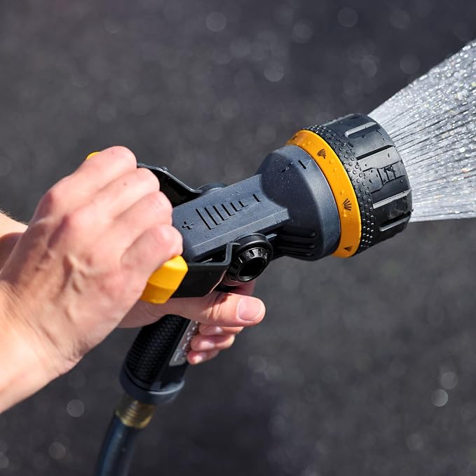 Melnor 65157AMZ Torrent 7-Pattern Hose Nozzle, High-Flow Spray with Metal Core and Flow Control Lever, Heavy-Duty Water Nozzle for Cleaning and Watering, Black, Orange