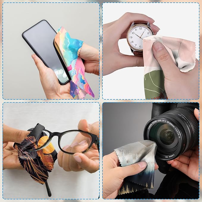 6 PCS Glasses Cleaning Cloth Eyeglass Lens Cleaning Cloth Eyeglasses Wipes Microfiber Reusable Soft for Phone Screens Camera Unisex Women Girls Cute Aesthetic (6.3"x6.3")-Forest Cloud