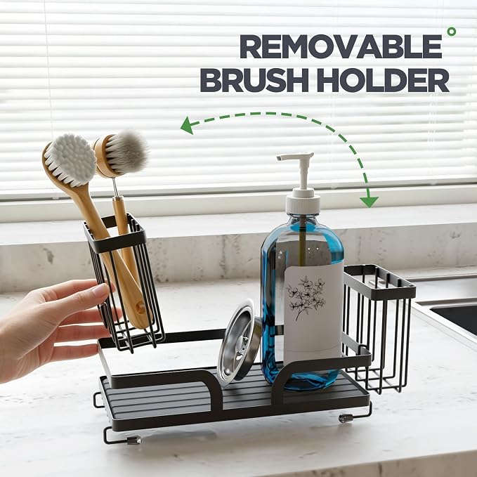 Sponge Holder for Kitchen Sink Caddy with Stone Drying Tray 2 PCS | No Draining Needed, Removable Brush Holder，Sink Caddy Organizer,Countertop Storage, Bathroom, Home Decor Accessories