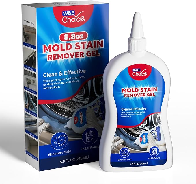 W&E Choice Mold Stain Remover Gel Cleaner for Shower, Bathroom Tile Grout and Caulk - Heavy Duty Mildew Stain Cleaner for Front Load Washing Machine Rubber Seal - No Scrubbing Gel Formula, 8.8 Fl Oz