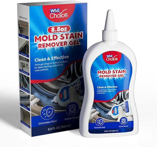 W&E Choice Mold Stain Remover Gel Cleaner for Shower, Bathroom Tile Grout and Caulk - Heavy Duty Mildew Stain Cleaner for Front Load Washing Machine Rubber Seal - No Scrubbing Gel Formula, 8.8 Fl Oz