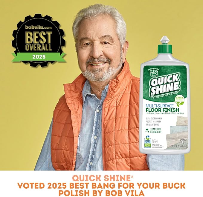 Quick Shine Multi Surface Floor Finish 27oz, 6Pk | Cleaner & Polish to use on Hardwood, Laminate, Luxury Vinyl Plank LVT, Tile & Stone | Safer Choice w/Clean Shine Technology | Shine-Protect-Refresh