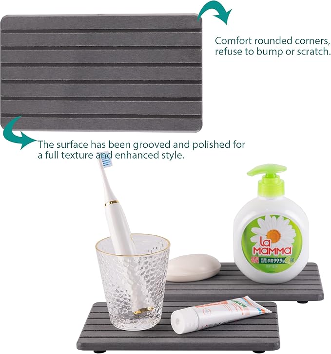 NiuYichee 2 PCS Water Absorbent diatomite Coasters, 9.5" x 5.5" Water Absorbing Stone Tray for Sink, Stone Drying mat for Kitchen Counter, Stone soap Tray Used for Hand Soaps & toiletries & Plants