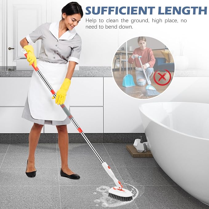 SetSail Tile Tub Scrubber Brush 3-in-1 Shower Scrubber with Long Handle | with 3 Detachable Replacement Brush Head, Multi-Angle Cleaning Locks at 45°, 90°, 180° for Bathroom Kitchen Walls Tub Tile