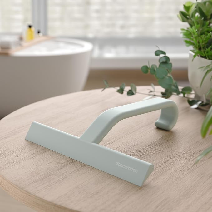 dancemoon JustHang Shower Squeegee with Built-in Hook, 10-Inch Sage Green | Award-Winning Design, All-One-Piece Soft-Touch Silicone, for Glass Door, Bathroom, Window, Mirror, Tile Wall, Car