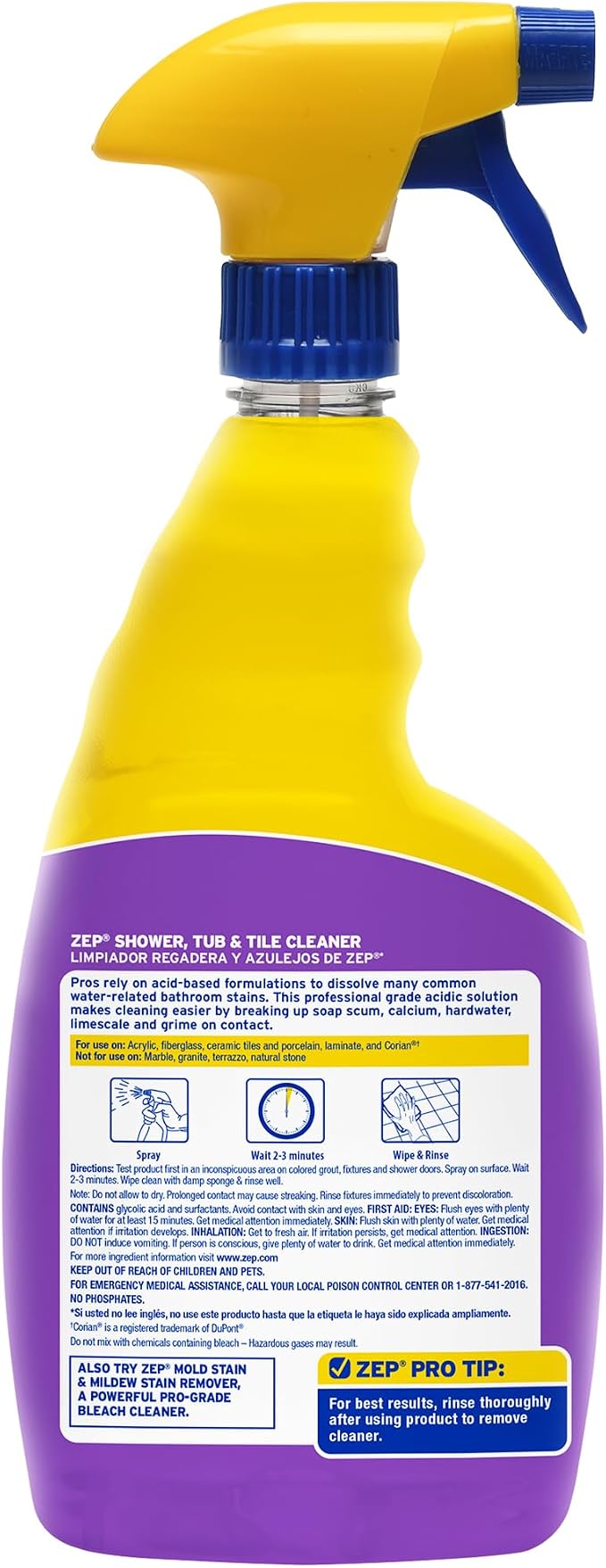 Zep Shower Tub and Tile Cleaner 32 oz ZUSTT32 (Case of 4) -Eliminates Hard Water Stains and limescale