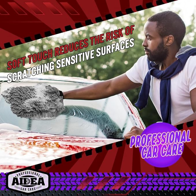 AIDEA Car Wash Mitt Microfiber, 2PK, Car Wash Brush, Grey, 7.12''X10.14'' | Scratch Free Lint Free Premium Chenille Microfiber Mitt, Cleaning Supplies, Regular Size