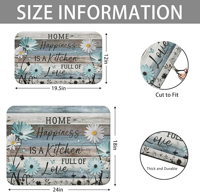 Dish Drying Mat 2-Pack in Daisy Floral Wood for Kitchen Counter Dishes Mat | Diatom Mud Mats (18x24, 19.5x12"). Non-slip rubber back for kitchen counter, coffee bar & sink scenes