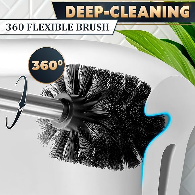 2 Pcs Stylish Stainless Steel Toilet Brush and Holder Set - Silver Toilet Bowl Brush and Holder with Splash Cover, Sturdy Bristles, Corrosion & Scratch Resistant - Elegant Design, Effective Cleaning