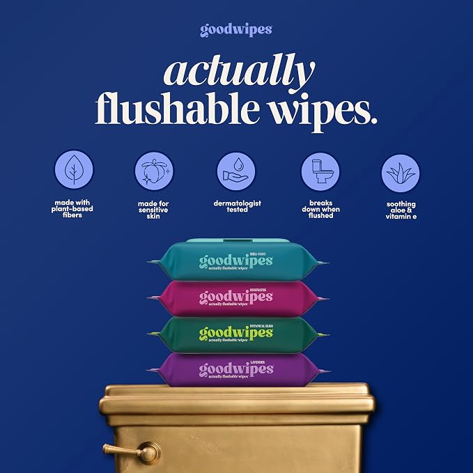 goodwipes Flushable Wipes Bulk Pack, Cedar Adult Wet Wipes for Women & Men, Sewer & Septic Safe, Toilet & Bathroom Essentials, Extra Large, 418 Count (8 Packs and 1 Travel Pack)