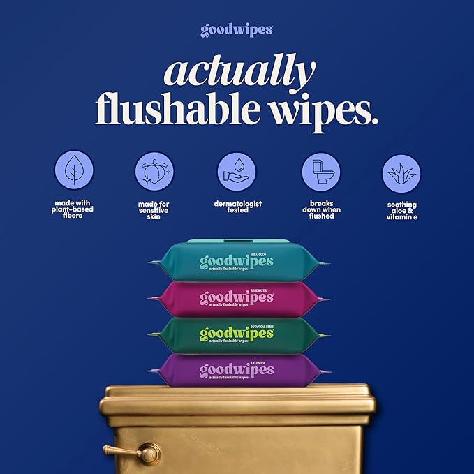 goodwipes Flushable Wipes for Adults - Cedar Butt Wipes for Women & Men, Septic Safe, Toilet & Bathroom Essentials, Extra Large, 318 Count (6 Packs and 1 Travel Pack)
