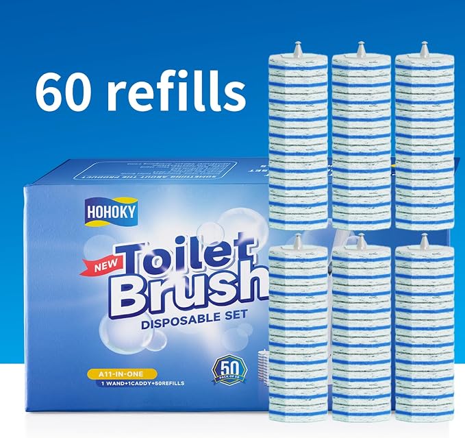 60pc Refills Disposable Toilet mats Brush Cleaning System, Toilet Cleaning Brush, 60 Replacement Brush Heads, No Handle or Base，Toliet Refills,Toilet Bowl Clean Refill Pads,Toilet Scrubber Refill