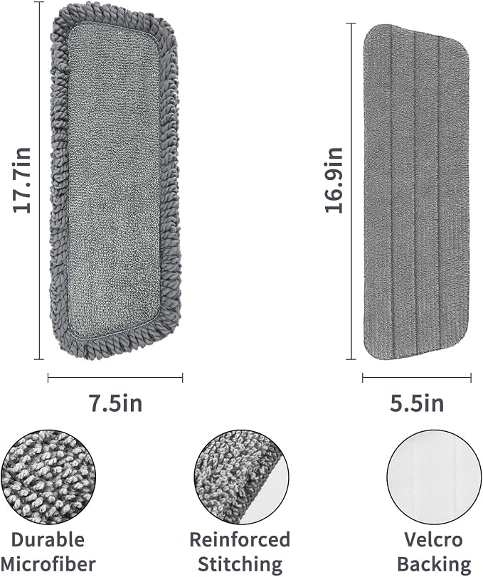 16.5" Microfiber Mop Pads Refills, 3 Pack Reusable Replacement Heads | reusable wet mop refills, machine washable for 14-16 inch spray mops, hardwood floors, dust cleaning & scrubbing
